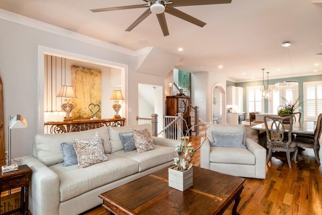 3734 Paige Way NE Unit 10, Atlanta, GA 30319 - living area featuring ceiling fan, wood finished floors, recessed lighting, and crown molding