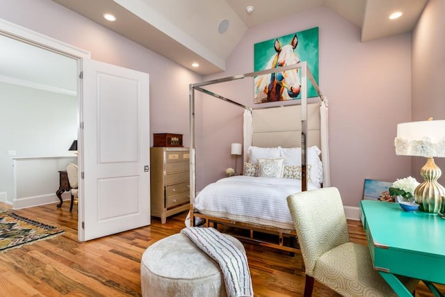 3734 Paige Way NE Unit 10, Atlanta, GA 30319 - bedroom featuring wood finished floors, vaulted ceiling, recessed lighting, and baseboards