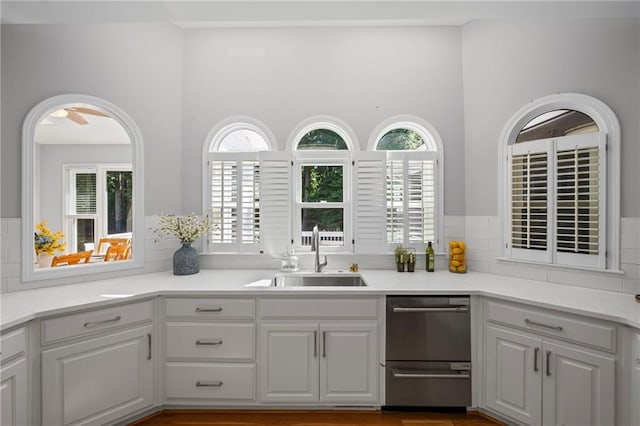 14270 Morning Mountain Way, Milton, GA 30004 - kitchen with white cabinetry, dishwasher, and light countertops