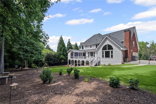 14270 Morning Mountain Way, Milton, GA 30004 - rear view of property featuring a sunroom, a deck, and stairs