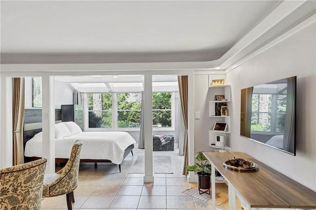 bedroom featuring light tile patterned flooring