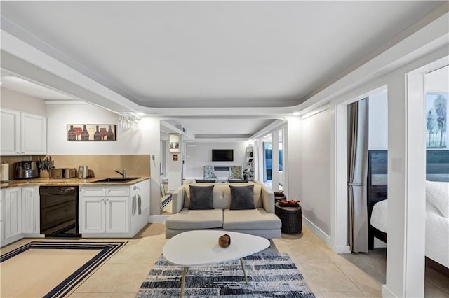 tiled living room with sink