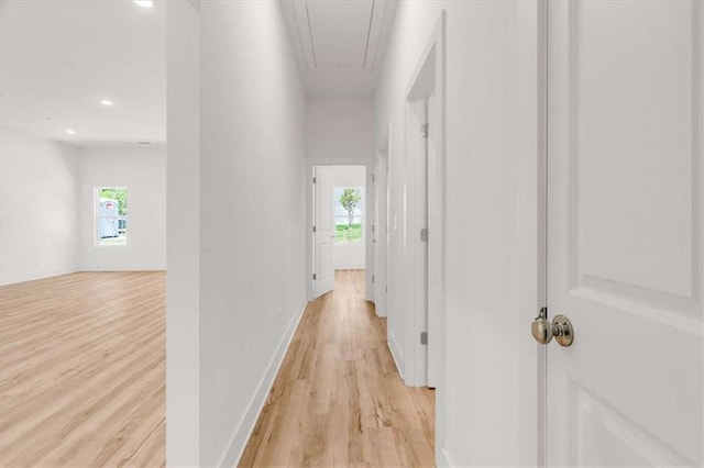 614 Glendale Rd, Scottdale, GA 30079 - corridor with attic access, light wood-style floors, healthy amount of natural light, recessed lighting, and baseboards
