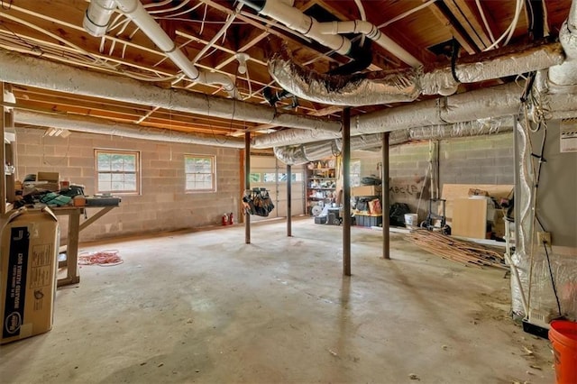 597 Rich Davis Rd, Hiram, GA 30141 - basement featuring heating unit and concrete block wall