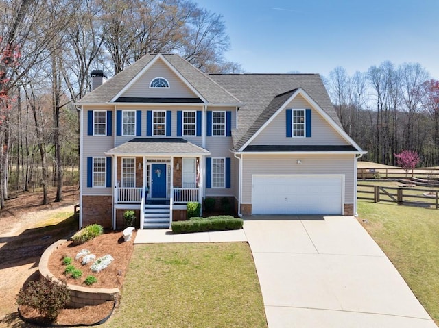 49 Inverness Ct, Hiram, GA 30141 - view of front facade featuring a porch, driveway, a chimney, and a shingled roof