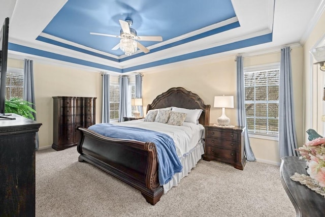 49 Inverness Ct, Hiram, GA 30141 - bedroom featuring a raised ceiling, ornamental molding, carpet, baseboards, and ceiling fan