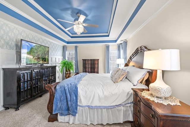 49 Inverness Ct, Hiram, GA 30141 - carpeted bedroom featuring a raised ceiling, ornamental molding, and ceiling fan