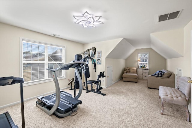 49 Inverness Ct, Hiram, GA 30141 - workout area featuring carpet, baseboards, and lofted ceiling
