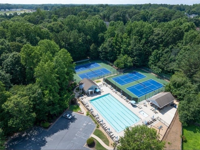 49 Inverness Ct, Hiram, GA 30141 - drone / aerial view of a forest and a pool area