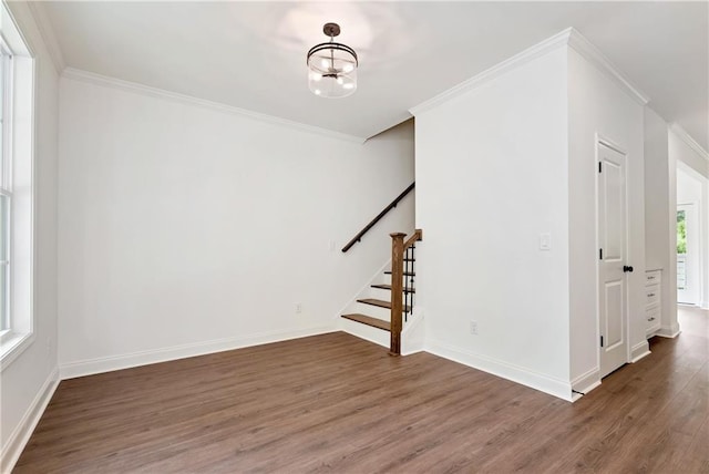 200 College Ave, Commerce, GA 30529 - unfurnished room featuring wood finished floors, stairs, ornamental molding, a chandelier, and baseboards