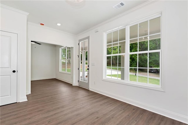 200 College Ave, Commerce, GA 30529 - spare room with dark wood-style flooring, baseboards, and crown molding