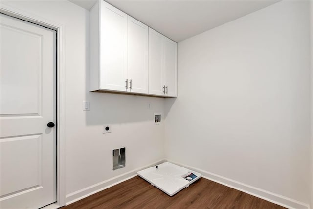 200 College Ave, Commerce, GA 30529 - laundry area featuring cabinet space, washer hookup, baseboards, electric dryer hookup, and dark wood-type flooring