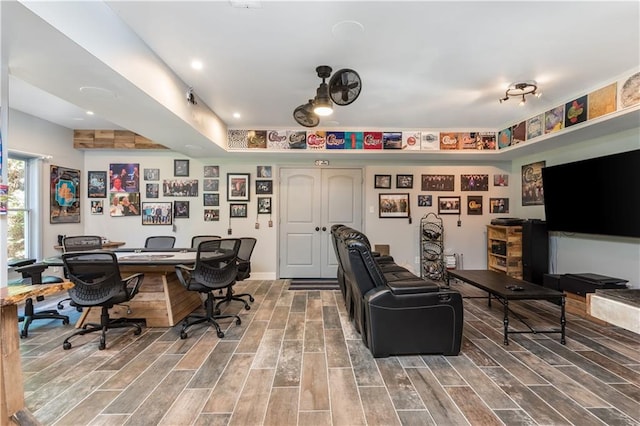 home office featuring hardwood / wood-style flooring