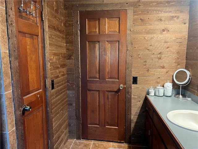 6245 Bannister Rd, Cumming, GA 30028 - bathroom with wooden walls and vanity