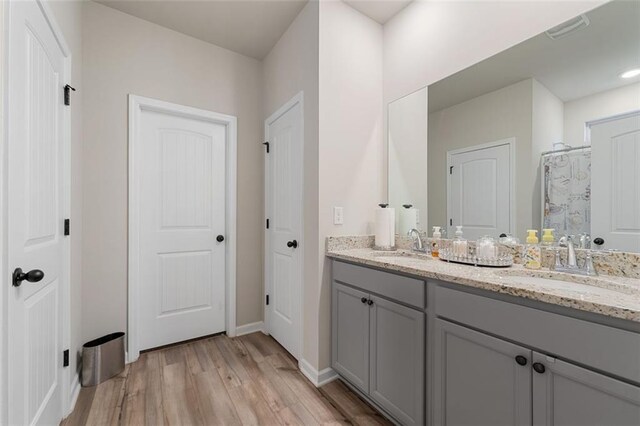 bathroom featuring vanity and wood-type flooring