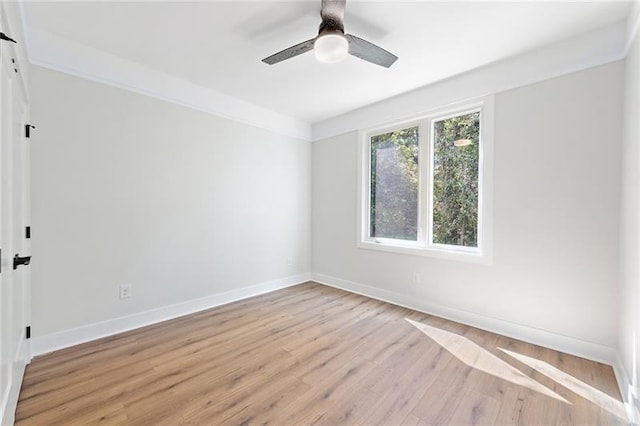 empty room featuring light hardwood / wood-style flooring and ceiling fan