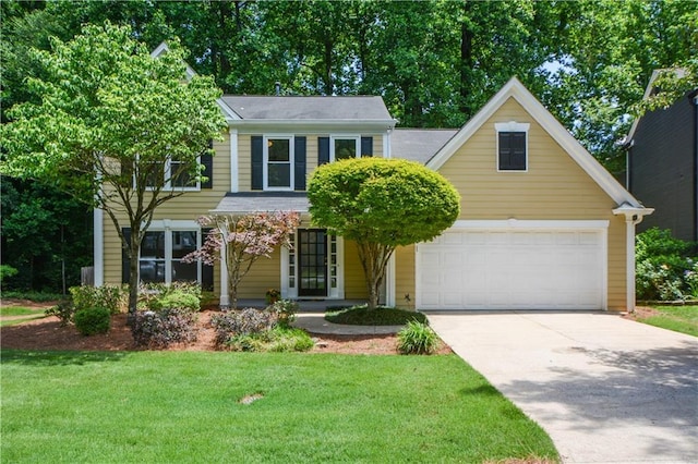 9050 Brockham Way, Alpharetta, GA 30022 - view of front of property with driveway, a front lawn, a garage, and a porch