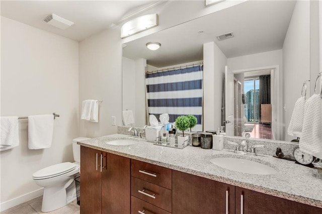 full bathroom with toilet, tile patterned flooring, visible vents, and a sink