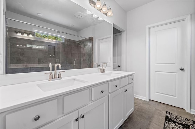 232 Northridge Dr, Dallas, GA 30132 - bathroom with a shower stall, double vanity, and baseboards