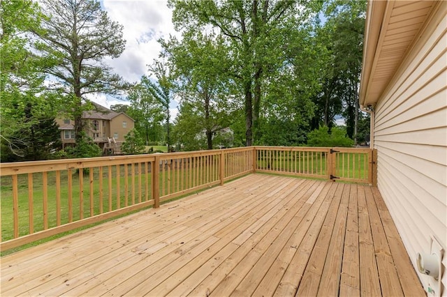 deck with view of wooded area