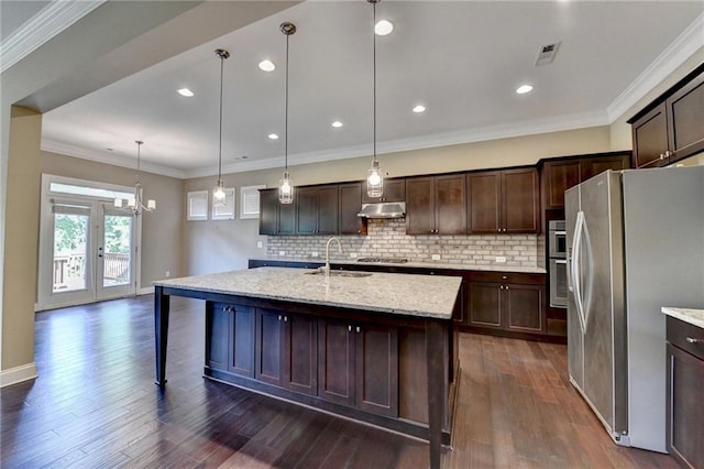 12095 Cameron Dr, Duluth, GA 30097 - kitchen featuring stainless steel appliances, a sink, tasteful backsplash, dark wood finished floors, and recessed lighting