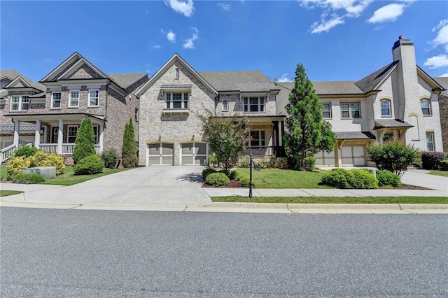 12095 Cameron Dr, Duluth, GA 30097 - view of front of house with concrete driveway, a garage, a chimney, and stone siding