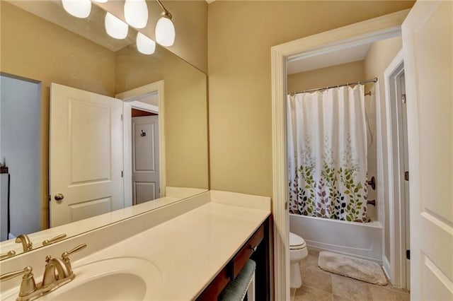 12095 Cameron Dr, Duluth, GA 30097 - bathroom with toilet, vanity, shower / bath combo with shower curtain, and tile patterned floors