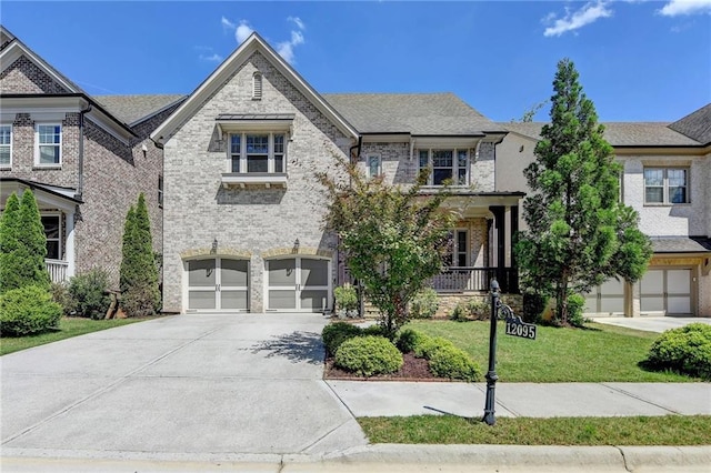 12095 Cameron Dr, Duluth, GA 30097 - view of front facade featuring a garage, concrete driveway, a front lawn, and brick siding