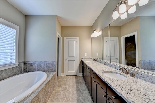12095 Cameron Dr, Duluth, GA 30097 - full bathroom with double vanity, a bath, and tile patterned floors
