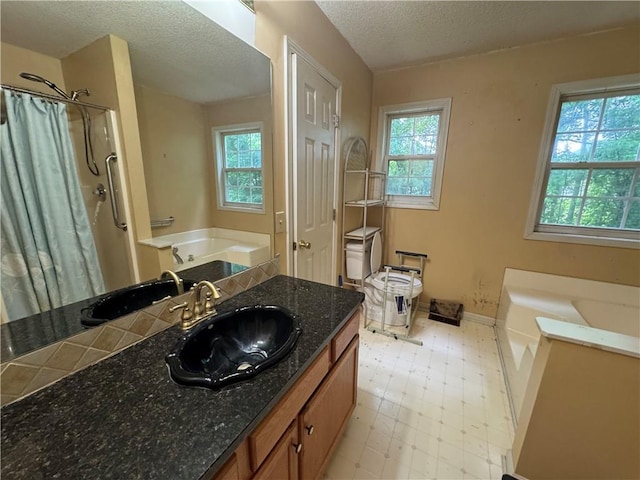 134 Summer Lake Dr, Dallas, GA 30157 - full bath featuring a garden tub, a textured ceiling, healthy amount of natural light, vanity, and baseboards