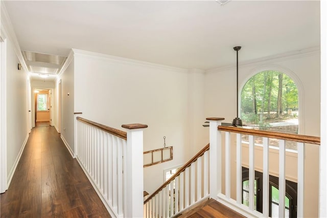210 Hunters Vw, Roswell, GA 30075 - corridor featuring an upstairs landing, wood finished floors, and crown molding