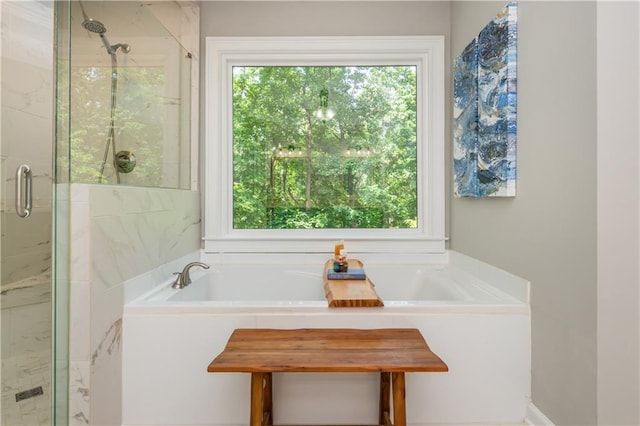 210 Hunters Vw, Roswell, GA 30075 - bathroom with a marble finish shower and a garden tub