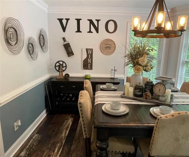 40 Legend Creek Chase, Douglasville, GA 30134 - dining space featuring a chandelier, ornamental molding, and dark wood-style flooring