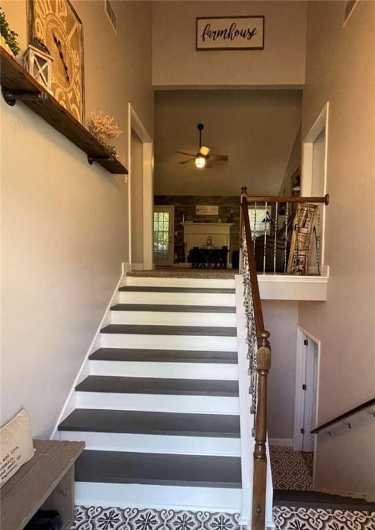 40 Legend Creek Chase, Douglasville, GA 30134 - stairway with ceiling fan and a high ceiling