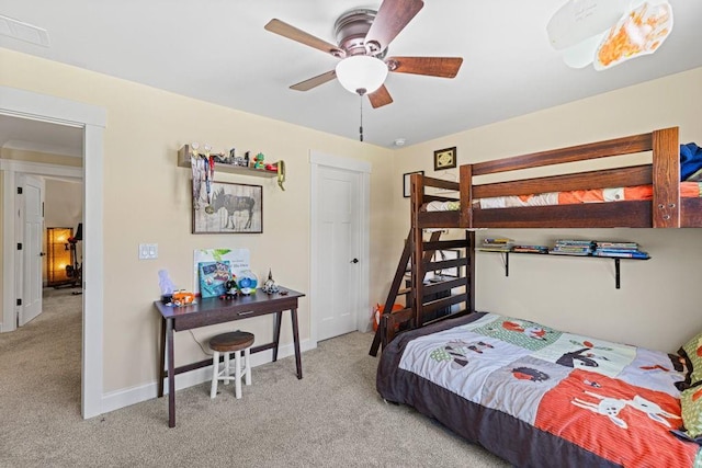7143 Lake Edge Dr, Flowery Branch, GA 30542 - bedroom featuring baseboards, visible vents, ceiling fan, and carpet