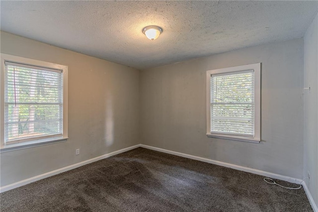 empty room with carpet and a textured ceiling