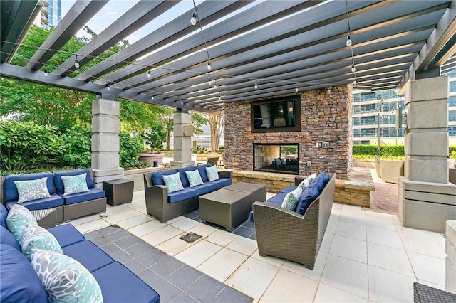 855 Peachtree St NE Unit 3205, Atlanta, GA 30308 - view of patio / terrace featuring an outdoor living space with a fireplace and a pergola