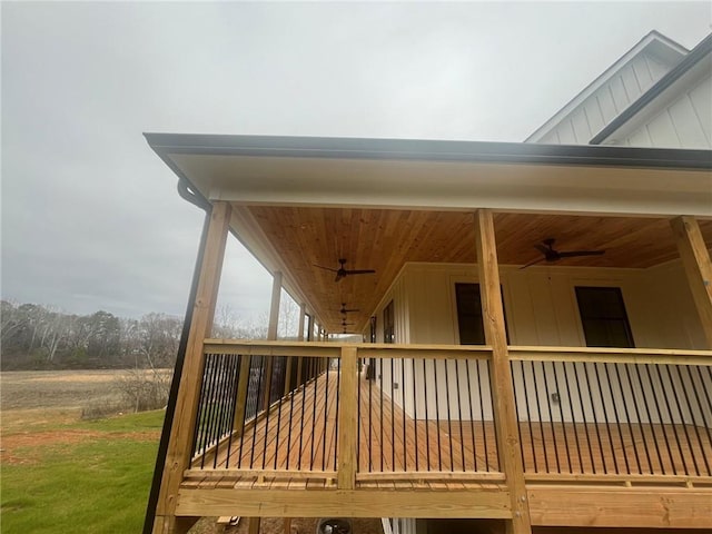 exterior space with a ceiling fan