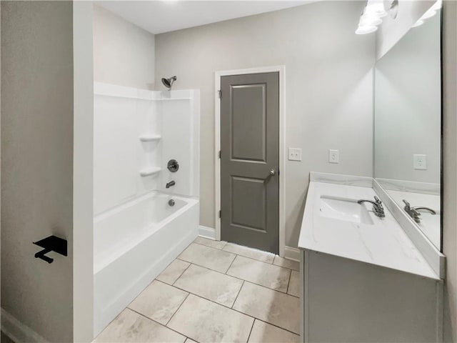 bathroom featuring tile patterned floors, shower / bath combination, a sink, and double vanity