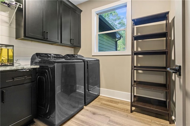 1441 Whitestone Rd, Talking Rock, GA 30175 - washroom with cabinet space, light wood-type flooring, washing machine and dryer, and baseboards