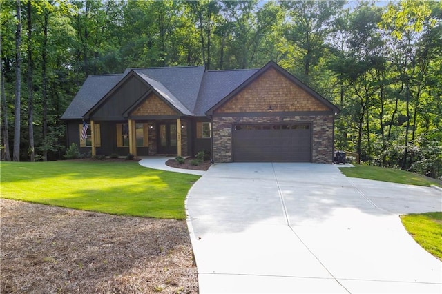 1441 Whitestone Rd, Talking Rock, GA 30175 - craftsman-style house featuring driveway, an attached garage, a front lawn, and stone siding