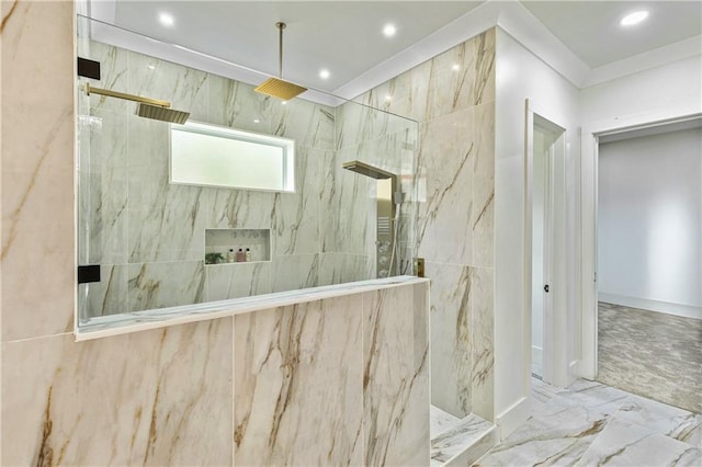 2634 Greenes Ln, Powder Springs, GA 30127 - interior space featuring marble finish floor, a marble finish shower, and recessed lighting