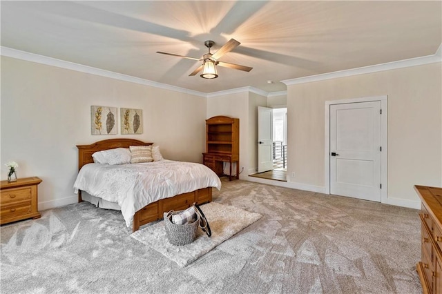 2634 Greenes Ln, Powder Springs, GA 30127 - bedroom with light carpet, ceiling fan, crown molding, and baseboards