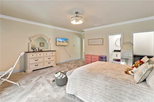 2634 Greenes Ln, Powder Springs, GA 30127 - bedroom with light carpet, crown molding, and baseboards
