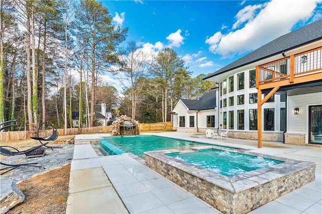 2634 Greenes Ln, Powder Springs, GA 30127 - view of pool featuring a fenced in pool, a patio, fence, and an in ground hot tub