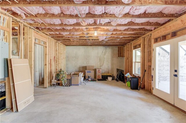 basement featuring french doors