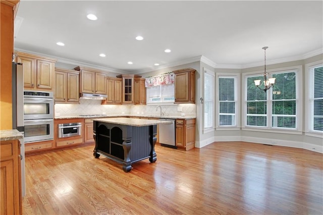 26 Trillium Ln, Acworth, GA 30101 - kitchen featuring stainless steel appliances, a sink, open shelves, healthy amount of natural light, and crown molding