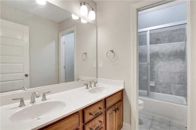 26 Trillium Ln, Acworth, GA 30101 - full bath featuring toilet, tile patterned floors, double vanity, and shower / washtub combination