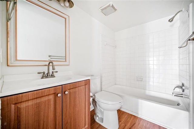 66 Fair Haven Way SE, Smyrna, GA 30080 - bathroom featuring visible vents, wood finished floors, shower / washtub combination, vanity, and toilet