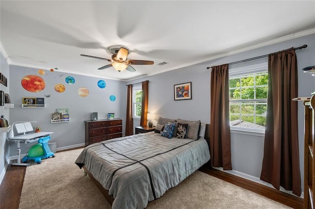3912 Edenton Ct NE, Brookhaven, GA 30319 - bedroom featuring ornamental molding, baseboards, ceiling fan, and wood finished floors